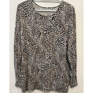 Chicos Top Womens X-Large The Ultimate Tee Animal Print Stretch Knit Long Sleeve